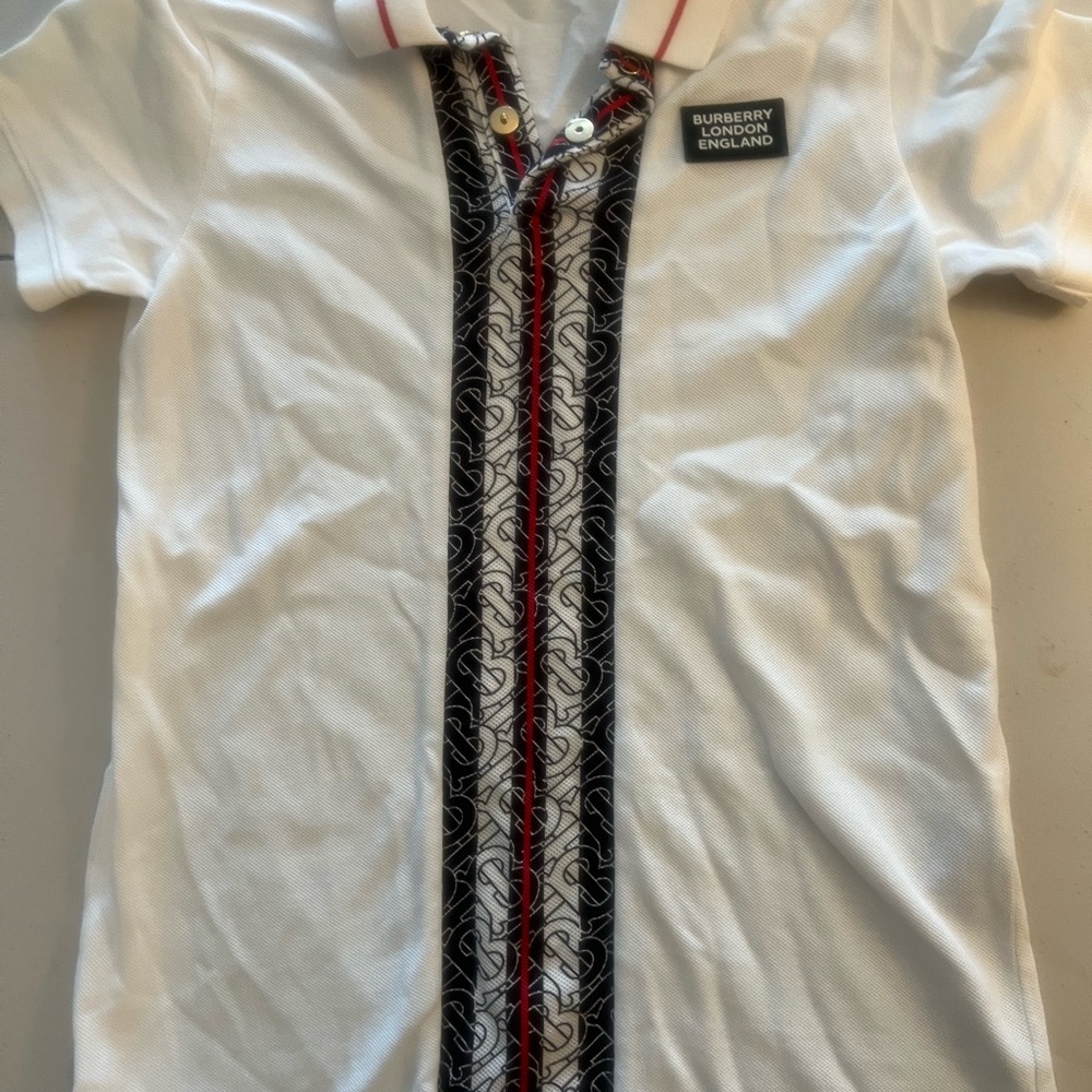 Burberry White and Black Button Down Shirt with Classic Collar